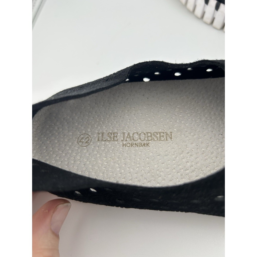 Ilse Jacobsen Black Perforated Slip-On Flats with White Trim - Picture 6 of 7